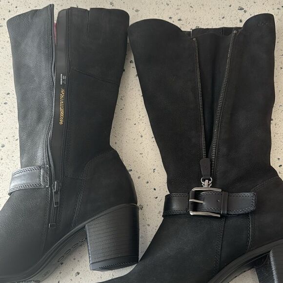 Ecco Women’s Black Leather Tall/Mid Calf Zip Close Regular/Wide Calf Boots Sz 39 - Picture 4 of 16